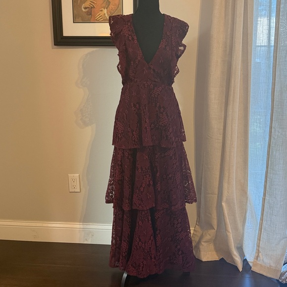 Lulus Molinetto Burgundy Lace Ruffled Tiered Sleeveless Dress - Picture 5 of 8